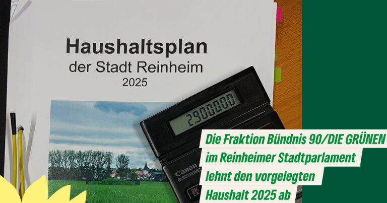 Die Reinheimer GRÜNEN lehnen den Haushaltsentwurf für 2025 ab.